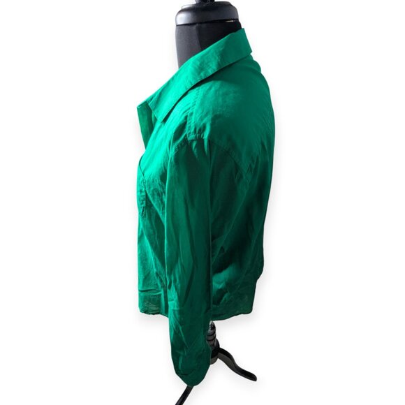 Sigrid Olsen Chic Green Collared Button Front Long Sleeve Shirt Size Medium - Picture 5 of 14